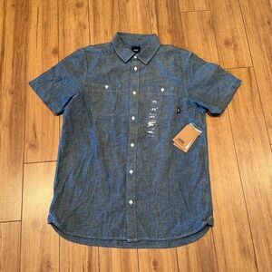 Vans Carlow Men's Chambray Blue Short Sleeve Button Up Shirt Size S Classic Fit